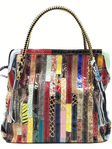 Sac en cuir à épaules à rayures à joint fendu