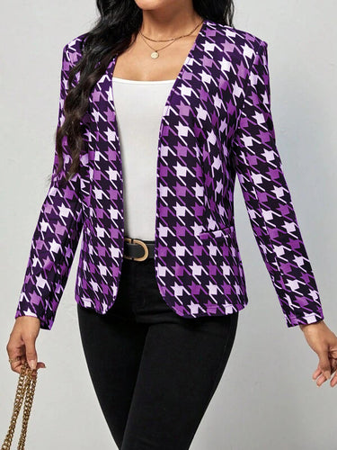 الأكمام الطويلة جيوب houndstooth vlazer blazer blazer