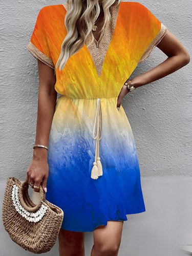 A-line loredient lorengity bradient hollow split-coint-coint-cointed cointed perced vrice v-neck mini dresses