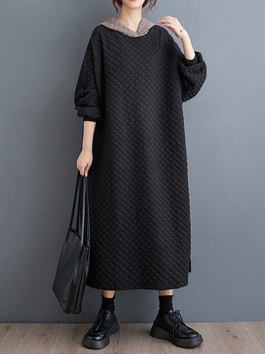 Robes midi à capuche à manches longues en ligne A-line