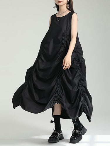 مرونة غير متماثلة فضفاضة بلا أكمام مطوية بلون صلب مستدير