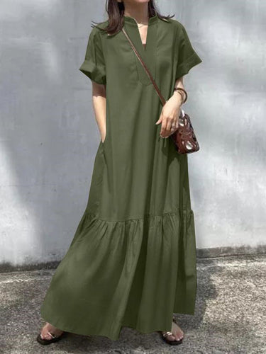 A-Line Sould Solid Solid Slows-Coint-Coint V-Neck Maxi Dresses
