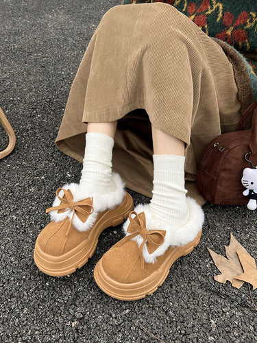 Bowknot Round-Toe Split-Joint Platform Shoes Slippers & Mules