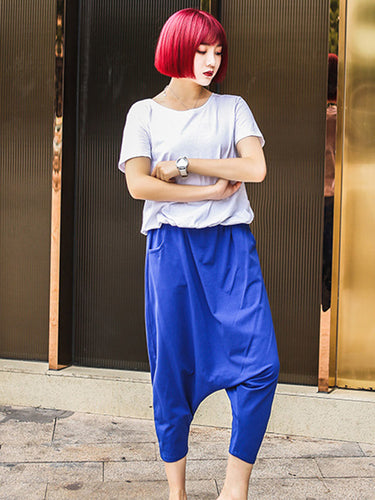 Pantalon de harem décontracté couleur bleu rouge noir rouge