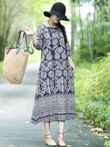 Robes MIDI Impression de mélange de coton vintage