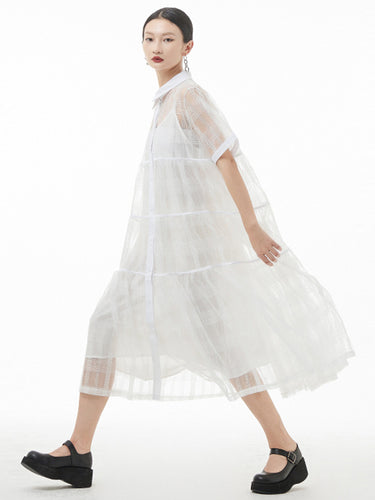 اللون الأصلي ذو اللون الصلب جوفاء فستان ميدي رفيع