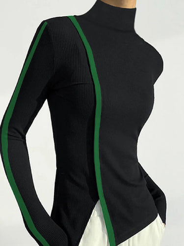 Maniche lunghe a contrasto magro colori a colori split-side top-shirt tops