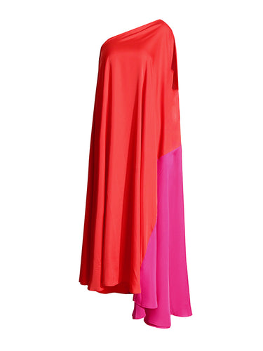 Hohe taillierte lose asymmetrische Kontrastfarbe Split-Gelenk One-Shoulder Maxi-Kleider