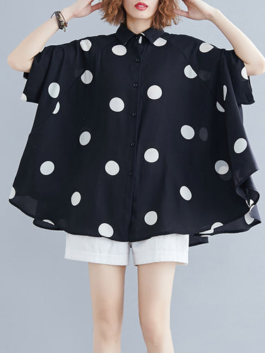 Mangas de batwing Medias Mangas Botonas de lunares de lunares blusas y camisas