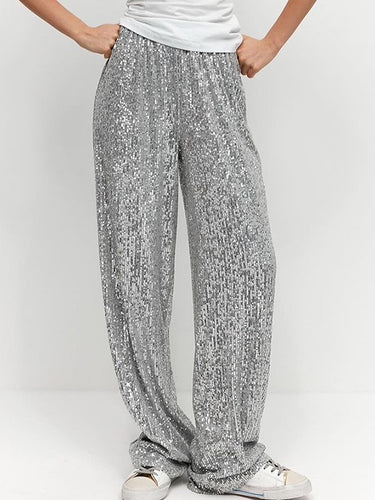 Lose gerade Beinelastizität Paillierte glänzende Split-Gelenkhosenhose