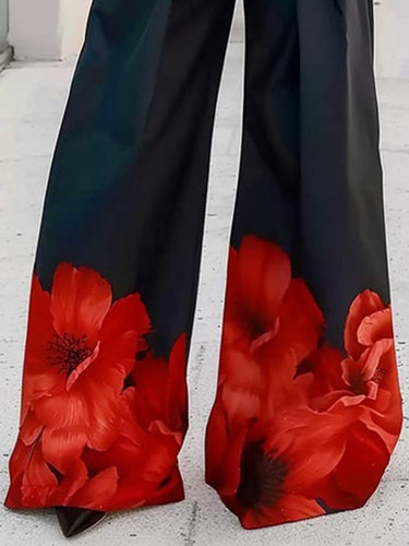 Calça alta de cintura alta floral