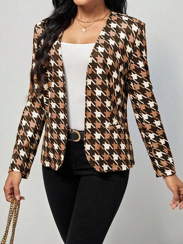 الأكمام الطويلة جيوب houndstooth vlazer blazer blazer