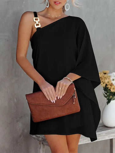 Munas de Batwing Mini Vestidos de un solo hombro impreso hueco