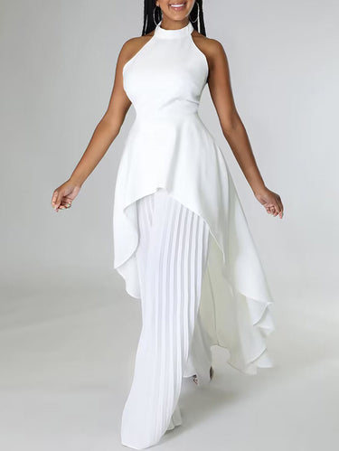 Lacy sin espalda sin encaje sólido sólido chaleco de cuello halter superior + pantalones de alto nivel bajo dos piezas establecidas