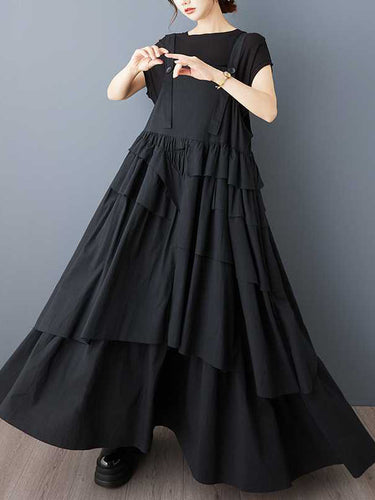 A-line rolay غير متماثل الأزرار مطوية معكرونة الفساتين Maxi Dresses Dresses