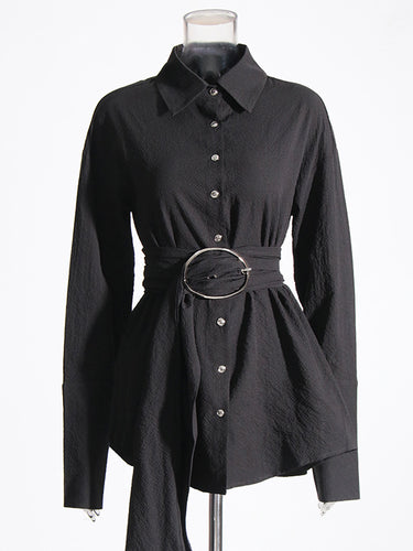 Manches longues lâches boutonnes boutonnes mini robes de chemise robe de chemise