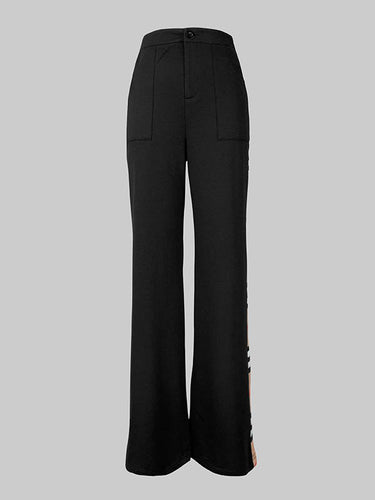 Loose Wide Leg Contrast Color Pockets Pants Trousers