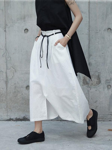 Pantalon harem en lin blanc en vrac