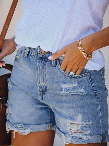 Lose Hollow Ripped Split-Gelenk-Denim-Shorts