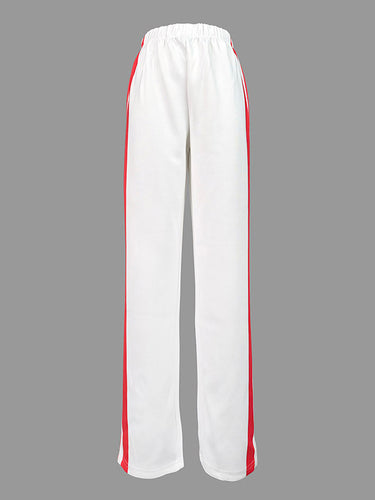 Loose Straight Leg Contrast Color Split-Joint Striped Pants Trousers