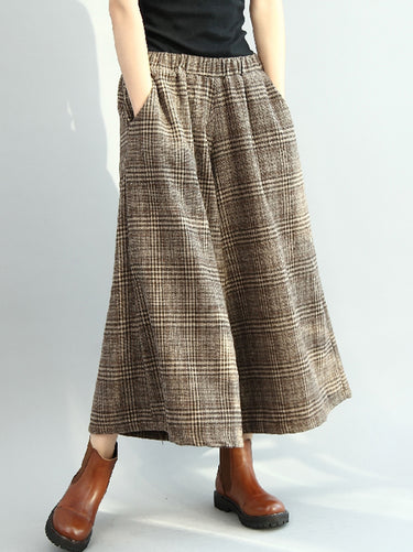Vintage Lose Wide Bein karierte elastische Taillenhose