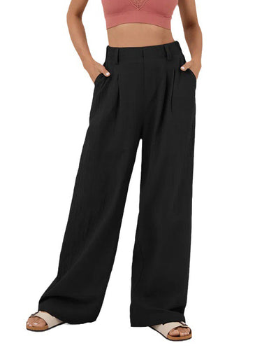 Lose Wide Bein faltfelles Farbfarbhose mit Split-Gelenkhosen