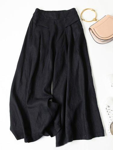Feste Farbe Ramie Cotton Plus Size Lose neunte Hose mit breitem Bein