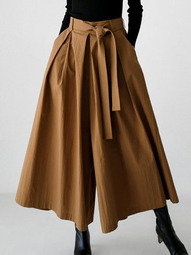 Taies haute taille plissée de couleur unie à la taille de pantalon de jambe large de taille large