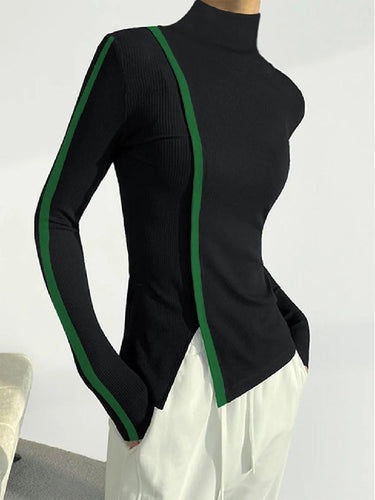 Maniche lunghe a contrasto magro colori a colori split-side top-shirt tops