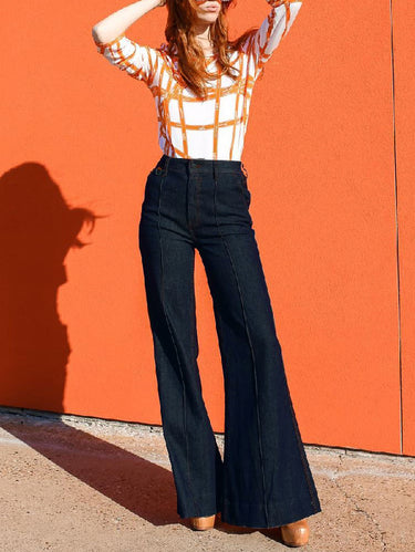Flared High Waisted Split-Joint Jean Pants Bottoms