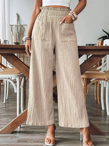 Lose Weitbeinelastizität Falten-Taschen Feste Farben Split-Gelenkhosenhosen Hose