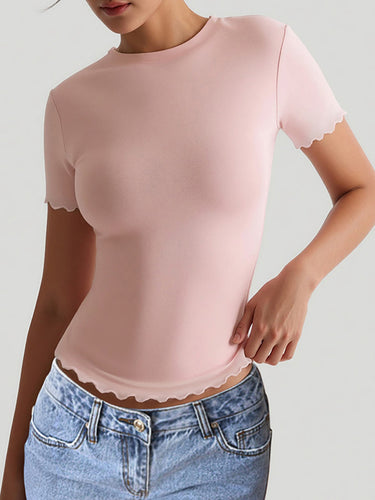 Short Sleeves Skinny Solid Color Round-Neck T-Shirts Tops