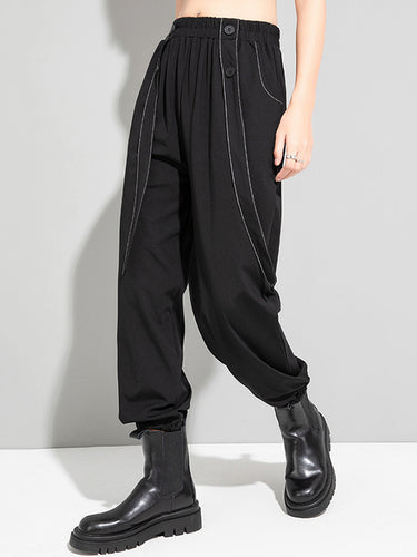 Pantalon occasionnel noir à taille noire urbaine pantalon harem
