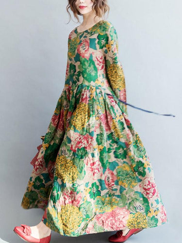 National Style Blume gedrucktes langes Kleid