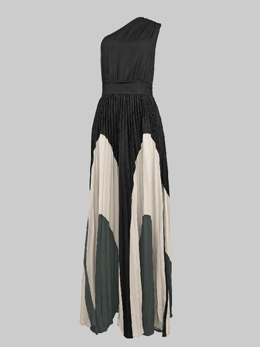 Ärmellose asymmetrische falten gedruckte One-Shoulder-Maxikleider