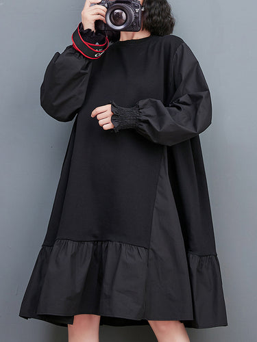 أكمام نفخة فضفاضة مطوية باللون الصلب مقسمة مقسمة