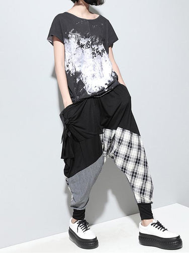 Lose Plaid Split-Gelenk Harem Hosen