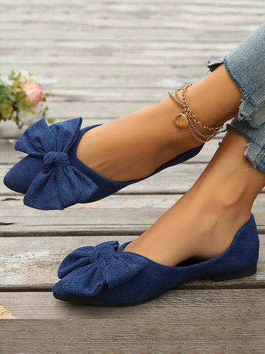 Bowknot plissée pointue à pointe peu profonde Chaussures plates à joint fendu