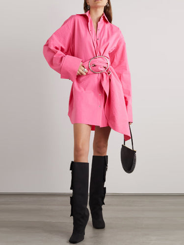 Manches longues lâches boutonnes boutonnes mini robes de chemise robe de chemise