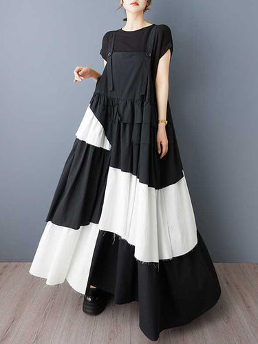 A-line rolay غير متماثل الأزرار مطوية معكرونة الفساتين Maxi Dresses Dresses