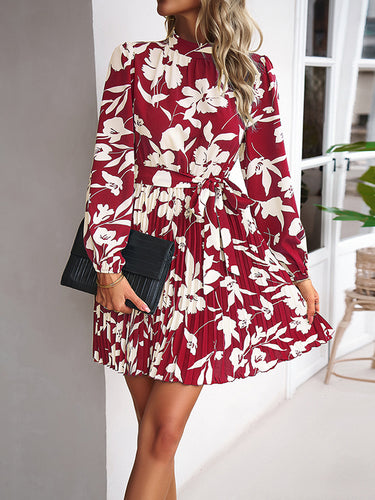 Manches longues à taille haute imprimé fleur plissée