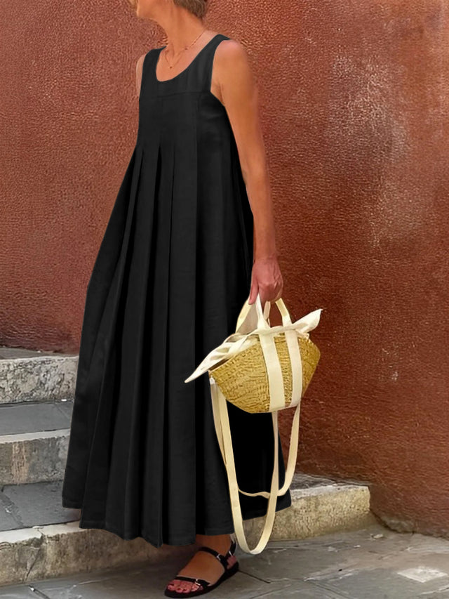 Loose Sleeveless Multi-Colored Round-Neck Maxi Dresses