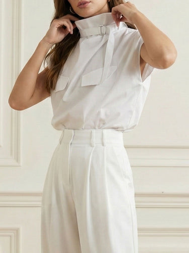 Buckle de fivela sem mangas soltas Bloups & Shirts Tops de colarinho de colar