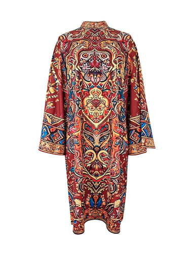 Long Sleeves Loose Contrast Color Printed Mock Neck Midi Dresses