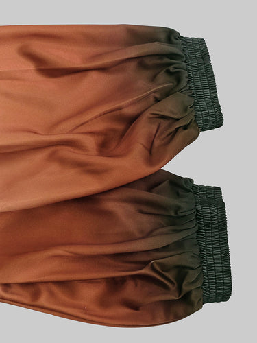 A-Line Long Sleeves Elasticity Gradient Pockets Round-Neck Maxi Dresses