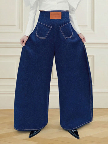 High Waisted Loose Elasticity Pockets Solid Color Zipper Jean Pants Bottoms