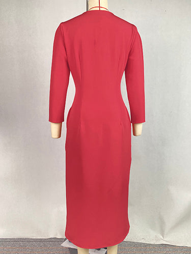 1657723 Bodycon lange mouwen effen kleur V-hals maxi-jurken met knopen en overhemdjurk