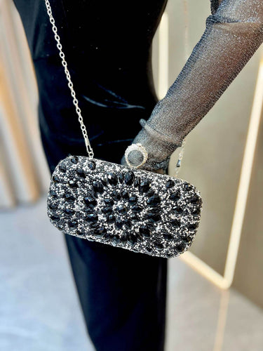 1740291 Chains Geometric Lock Rhinestone Shiny Crossbody Bags Evening Bags & Clutches