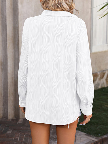 1442265 Long Sleeves Buttoned Jacquard Pleated Solid Color Blouses&Shirts Tops