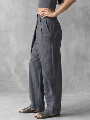 1781747 High Waisted Wide Leg Buttoned Contrast Color Split-Joint Striped Blazer Pants Trousers